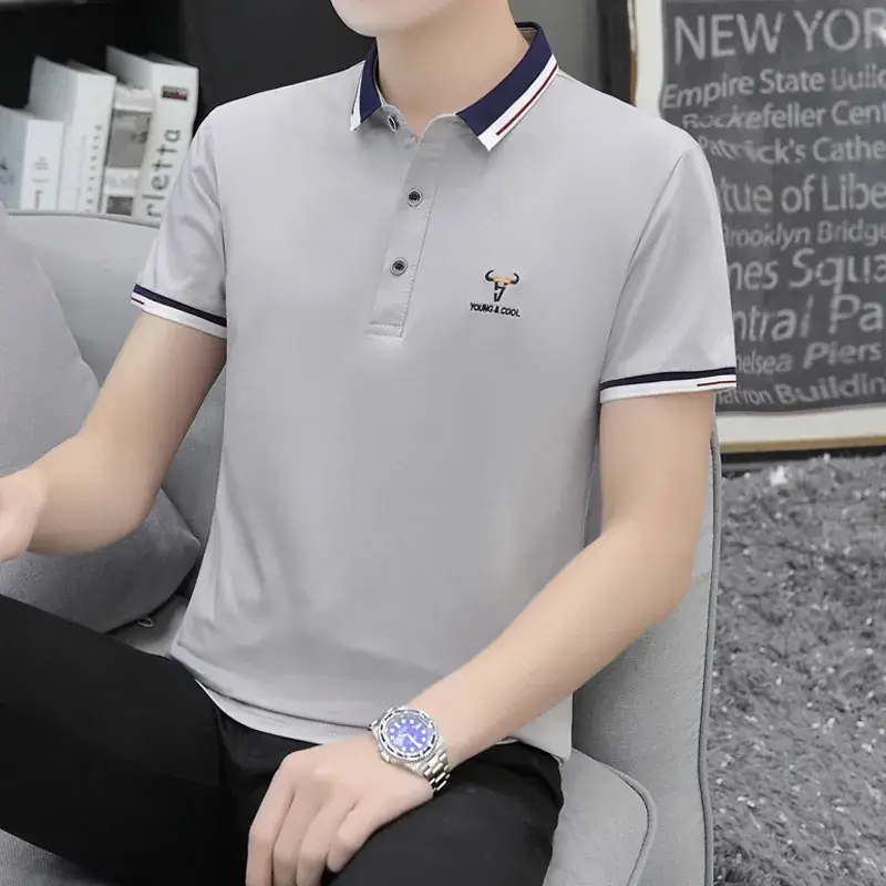 Men Cotton Polo T-Shirt Mint Green Short Sleeve - Image 3