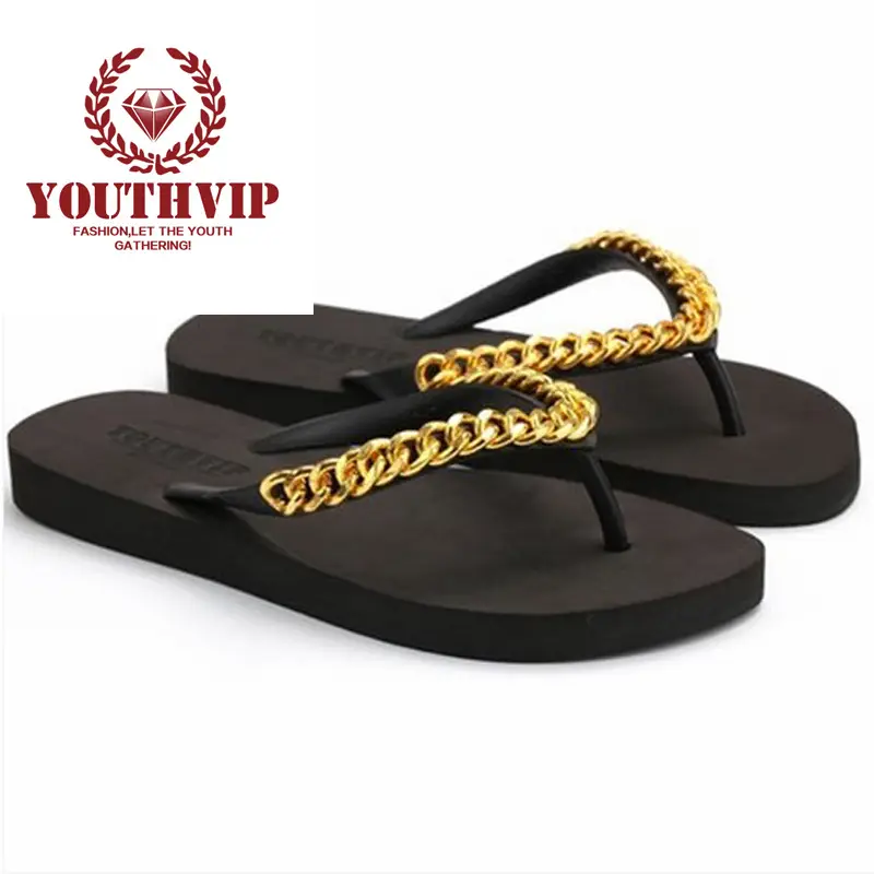 Women Rubber Slippers 2024 Gold Chain Non Slip