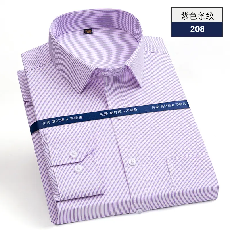 Men's Long Sleeve Business Casual Shirt Solid Color Cotton Slim Fit - Image 13