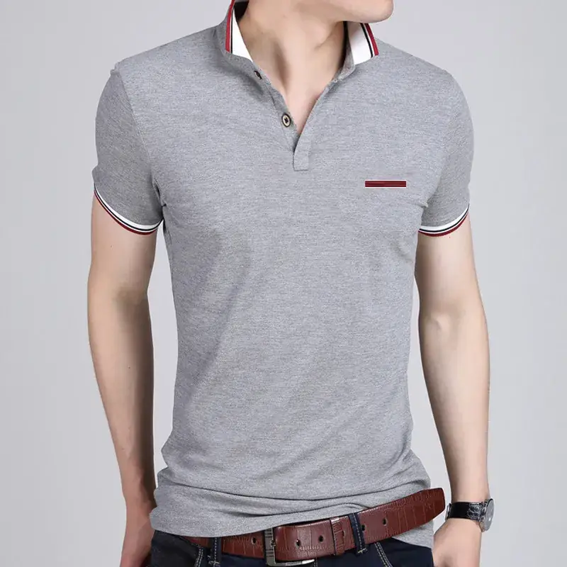 Men Navy Blue Slim Fit Polo T-Shirt with Red White Trim - Image 2