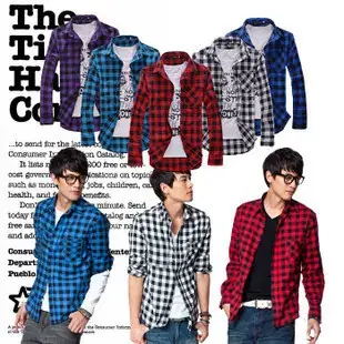 2021 Men's Red Plaid Slim Fit Shirt Korean Style - Image 6