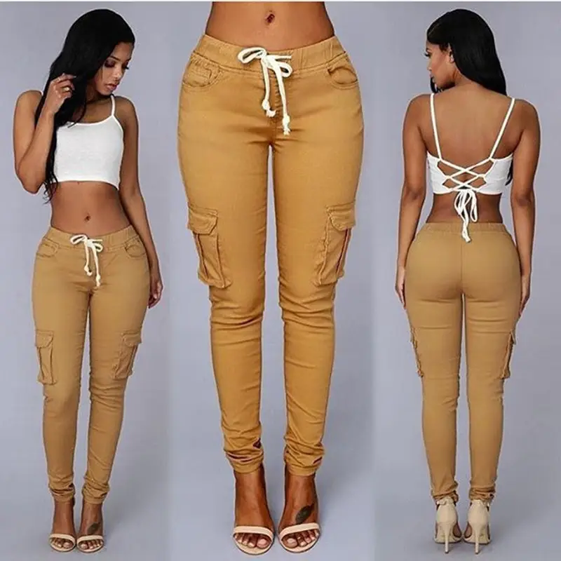 Ladies Drawstring Lace Pants Olive Green 8509 - Image 6