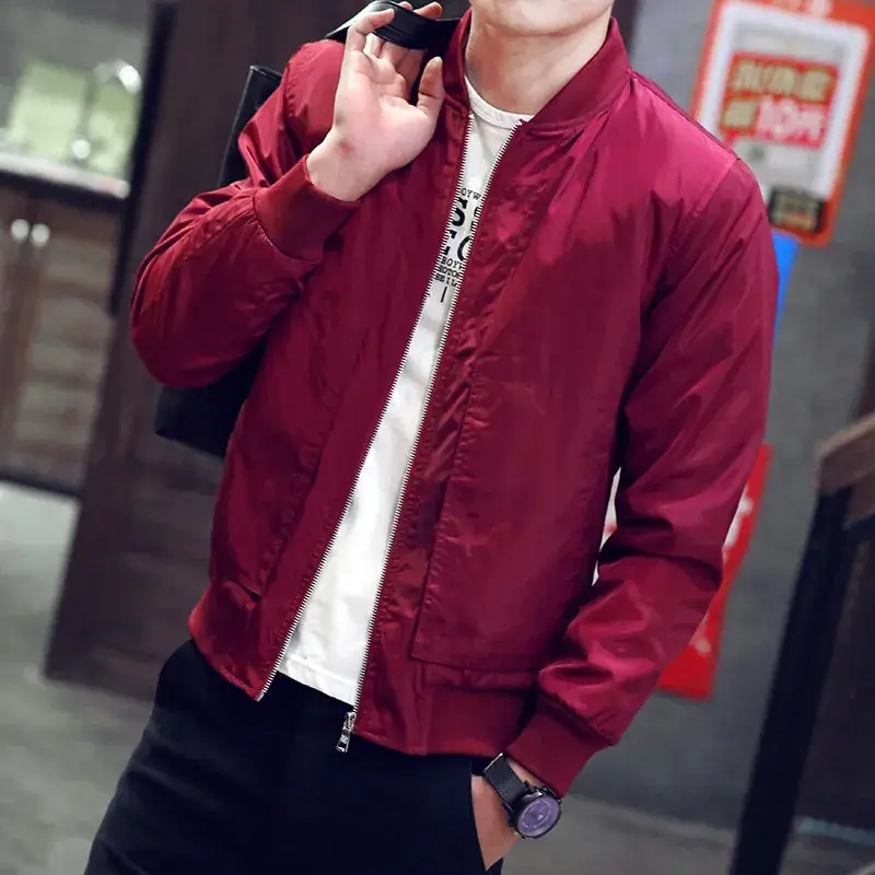 Men's Blue Baseball Collar Jacket Slim Fit Korean Style - Image 6
