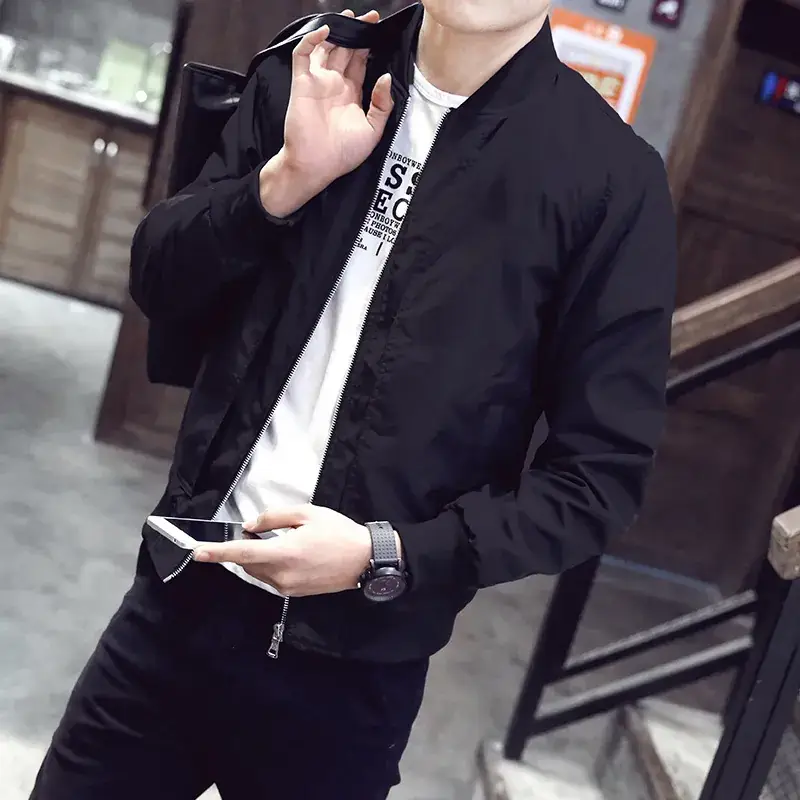 Men's Blue Baseball Collar Jacket Slim Fit Korean Style - Image 7