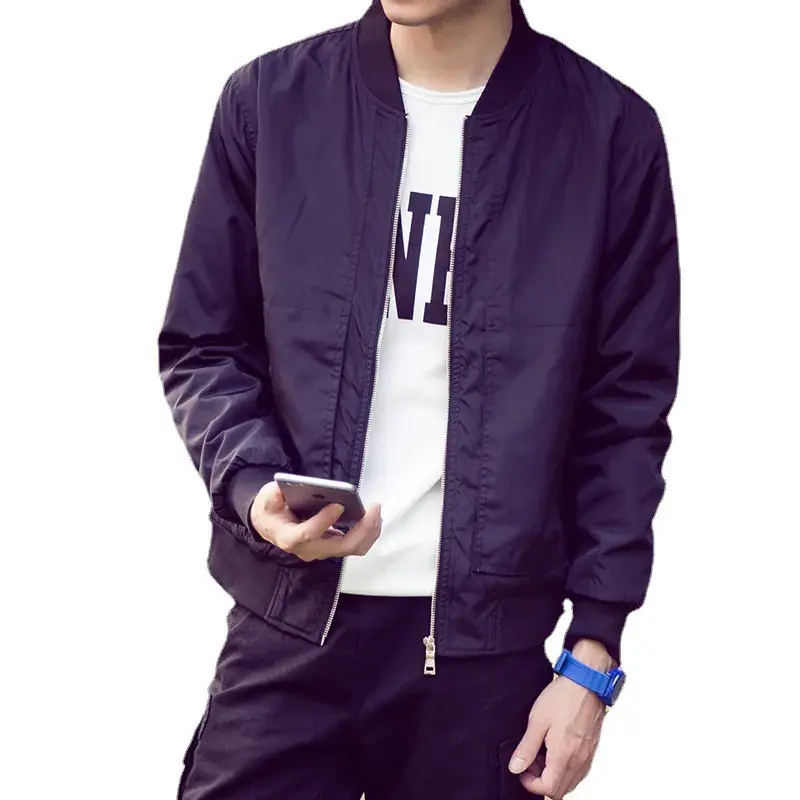 Men's Blue Baseball Collar Jacket Slim Fit Korean Style - Image 8