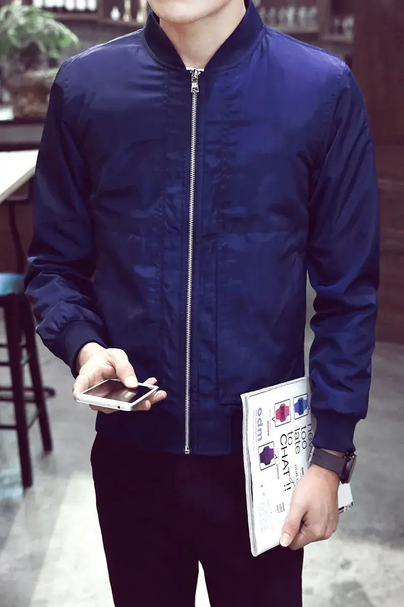Men's Blue Baseball Collar Jacket Slim Fit Korean Style - Image 2