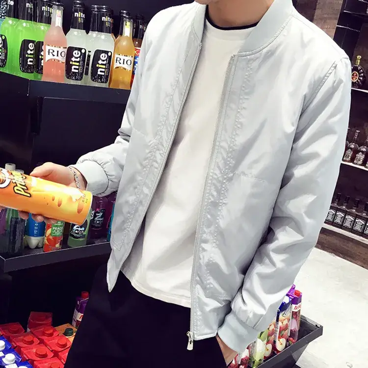 Men's Blue Baseball Collar Jacket Slim Fit Korean Style - Image 4