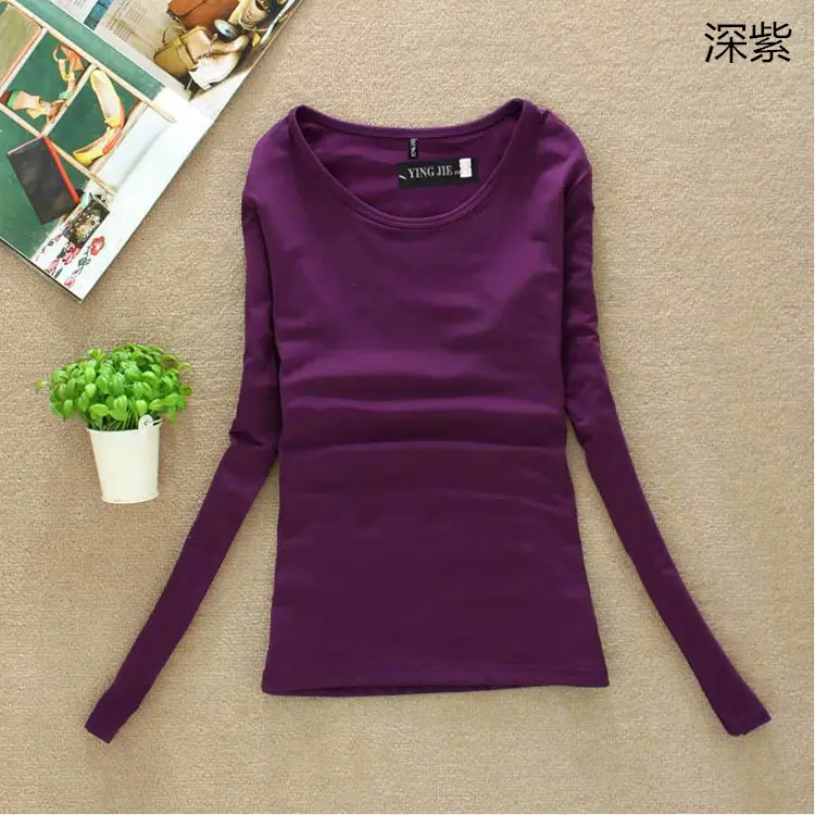 Women Fleece Lined Warm T-Shirt Navy Blue Round Neck - Image 3