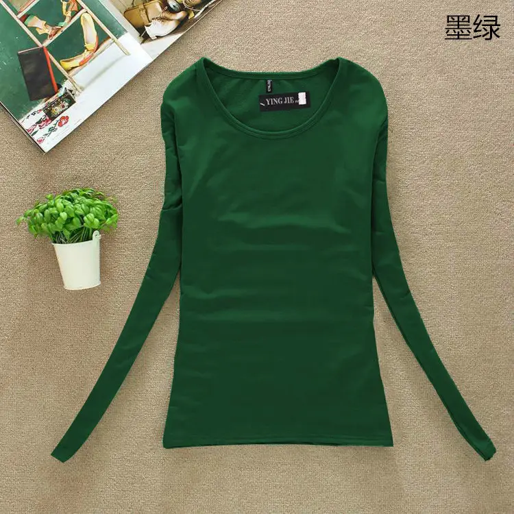 Women Fleece Lined Warm T-Shirt Navy Blue Round Neck - Image 8