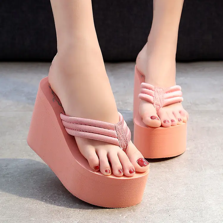 11cm Flip Flop Nightclub Slippers Women's Super High Heel Sandals Thick Soled Rubber Bottom Non-Slip Wear-Resistant Beach Slippers - Image 3