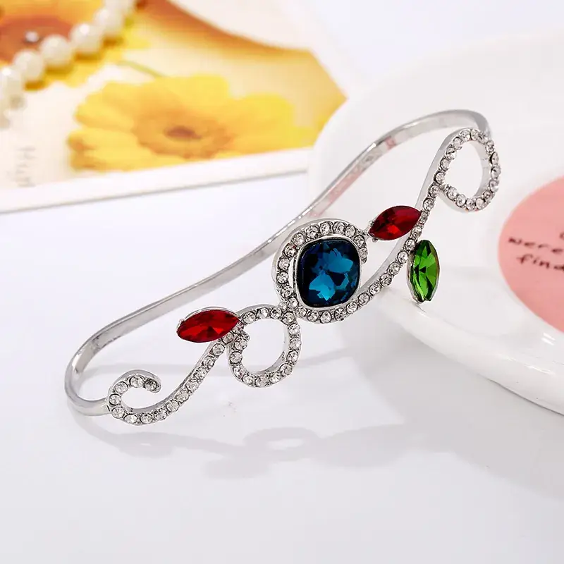 New European & American Hollow Leaf Palm Ring with Red Green Blue Stones - Image 4