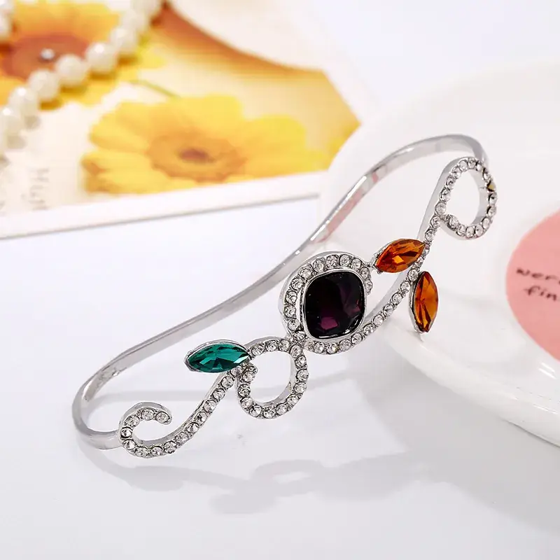 New European & American Hollow Leaf Palm Ring with Red Green Blue Stones - Image 5