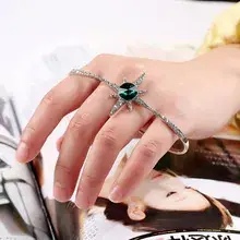 New European & American Hollow Leaf Palm Ring with Red Green Blue Stones — feature 25