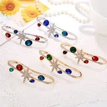 New European & American Hollow Leaf Palm Ring with Red Green Blue Stones — feature 33