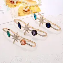 New European & American Hollow Leaf Palm Ring with Red Green Blue Stones — feature 35
