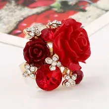 New European & American Hollow Leaf Palm Ring with Red Green Blue Stones — feature 40