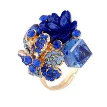 New European & American Hollow Leaf Palm Ring with Red Green Blue Stones — feature 42