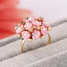 New European & American Hollow Leaf Palm Ring with Red Green Blue Stones — feature 44