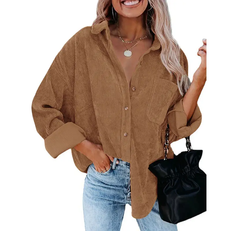 Women's Corduroy Button Shirt Maroon 2024 Autumn Winter