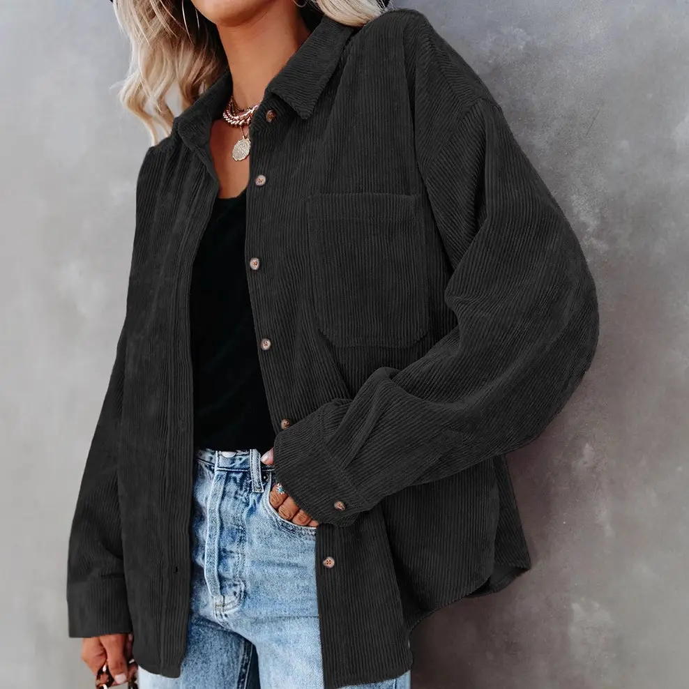 Women's Corduroy Button Shirt Maroon 2024 Autumn Winter