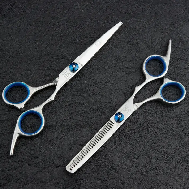 Stainless Steel Barber Scissors with Blue Handles - Image 3