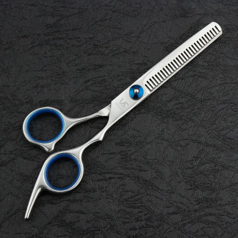 Stainless Steel Barber Scissors with Blue Handles - Image 5