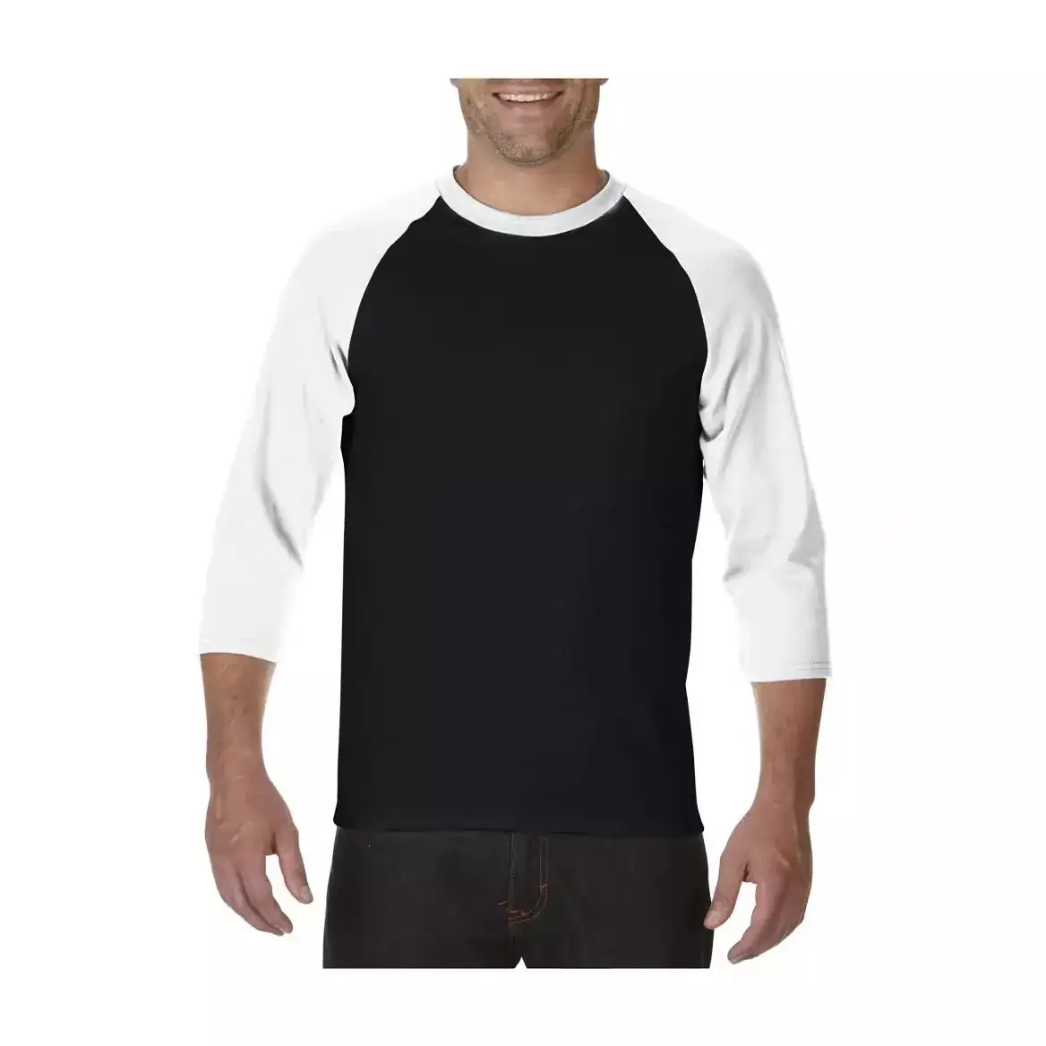 Men's Black White Raglan T-Shirt 3/4 Sleeve