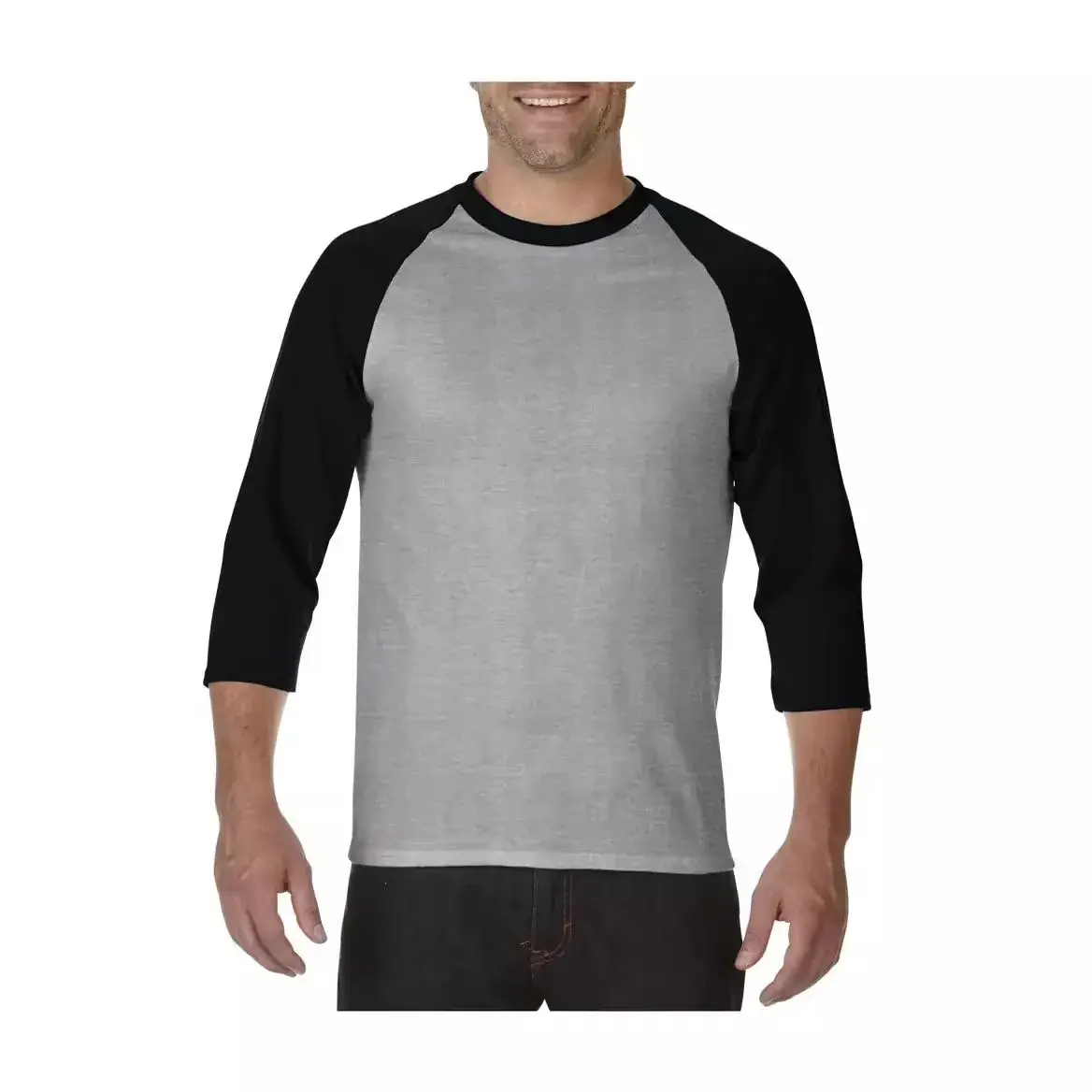 Men's Black White Raglan T-Shirt 3/4 Sleeve