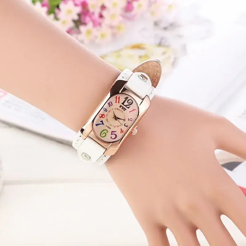 Retro Rectangular Watch for Girls with Digital Display
