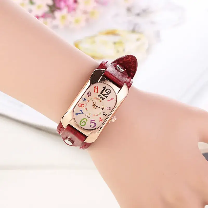 Retro Rectangular Watch for Girls with Digital Display - Image 2