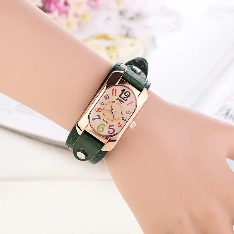 Retro Rectangular Watch for Girls with Digital Display - Image 3