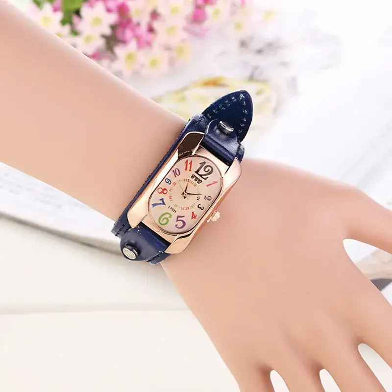 Retro Rectangular Watch for Girls with Digital Display - Image 4