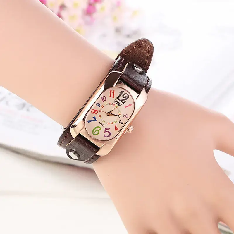 Retro Rectangular Watch for Girls with Digital Display - Image 8