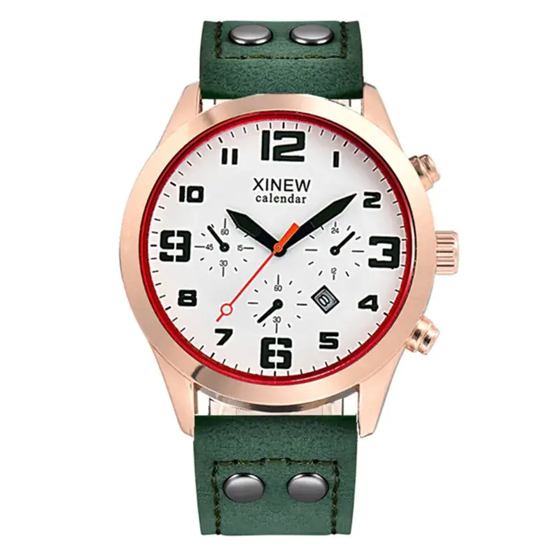 Men's Rose Gold Chronograph Watch with Green Leather Band - Image 5