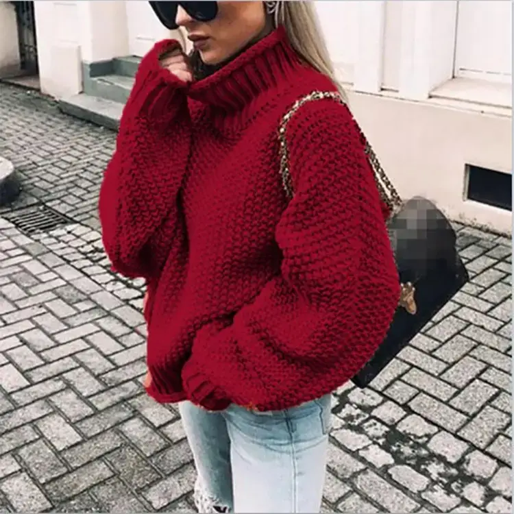 2025 Women's Curled High Neck Sweater Purple - Image 10