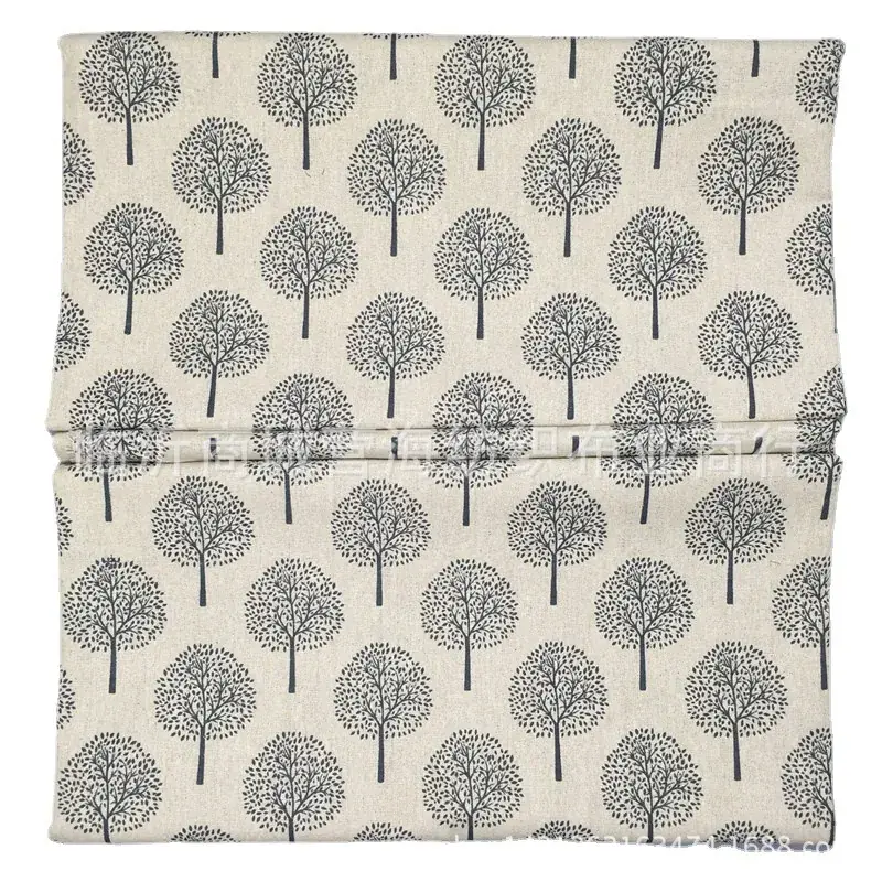 Linen Fabric with Small Tree Print for DIY Home Decor