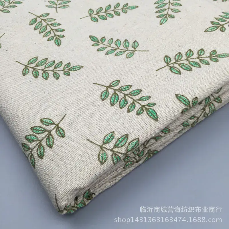 Linen Cloth with Green Leaf Print for Home Decor