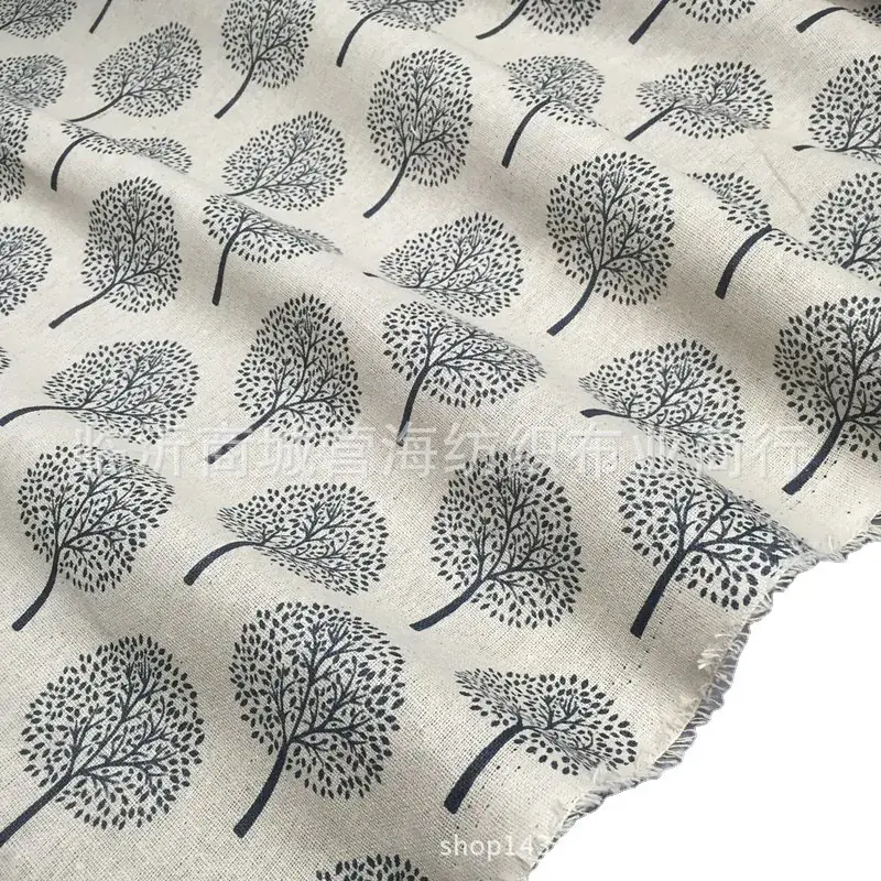 Linen Cloth with Green Leaf Print for Home Decor