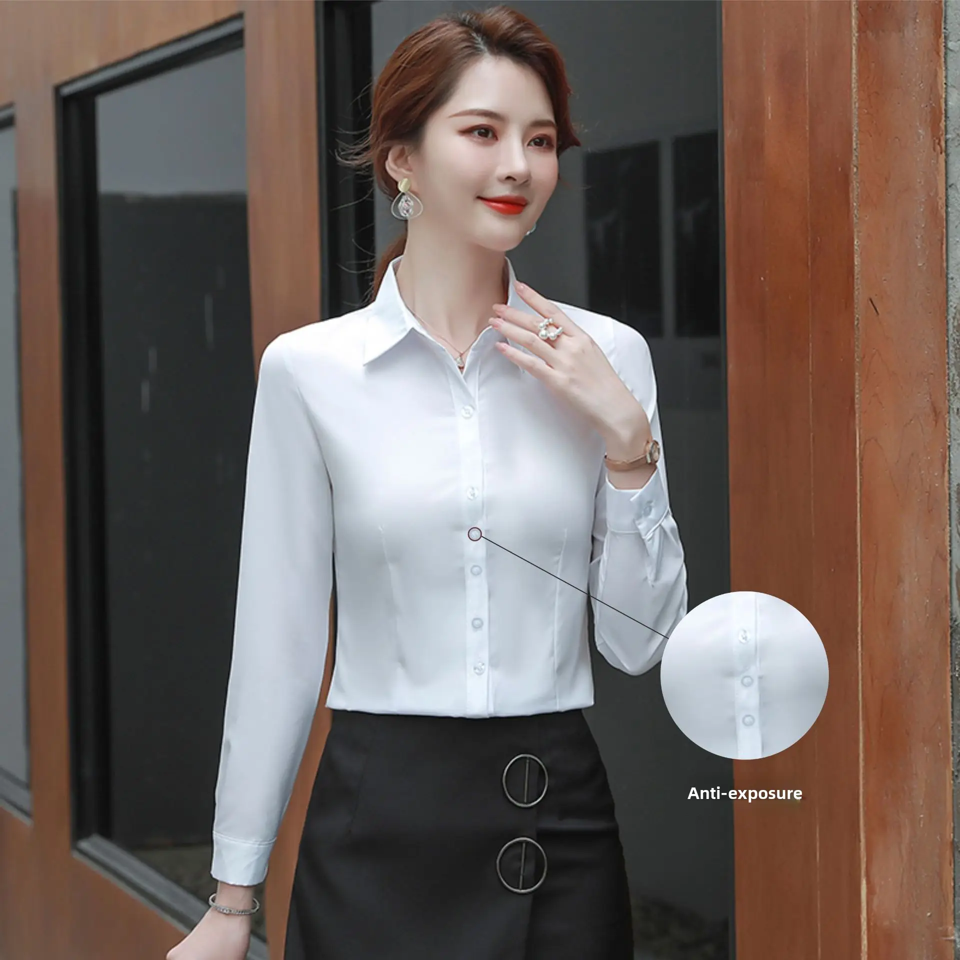 Women's Long Sleeve Anti-Exposure Shirts White Large - Image 15