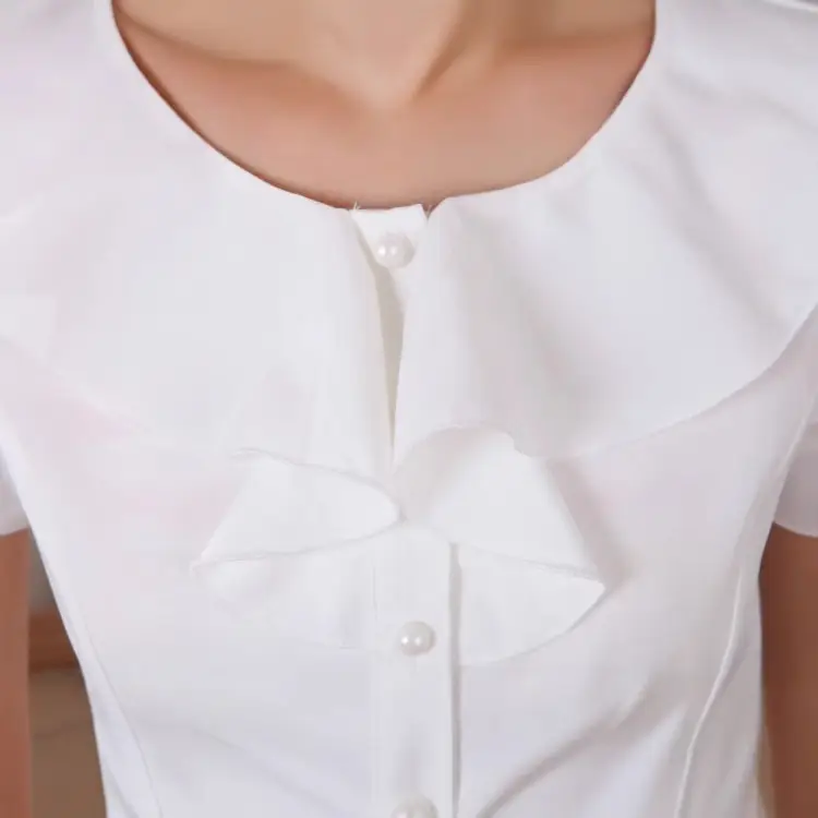 White Korean Style Ruffled Lace Shirt for Women - Image 4