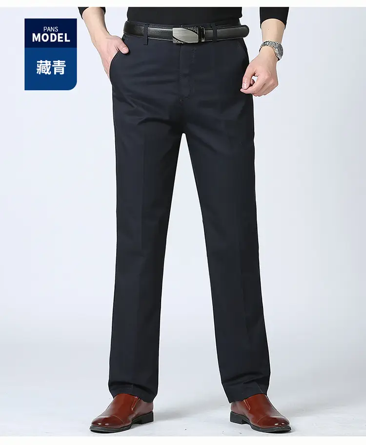 Pure Cotton Middle Age Men Straight Trousers Black — feature 15