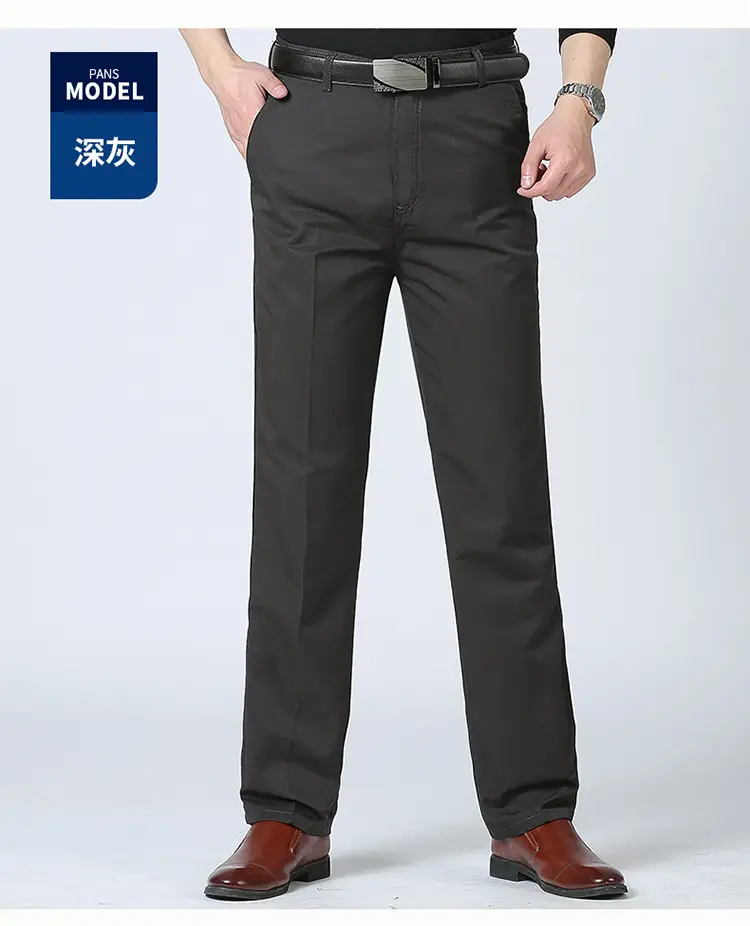 Pure Cotton Middle Age Men Straight Trousers Black — feature 17