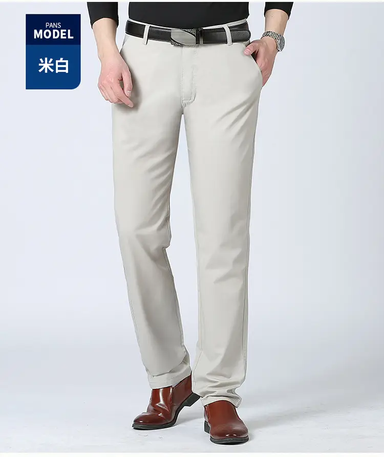 Pure Cotton Middle Age Men Straight Trousers Black — feature 21