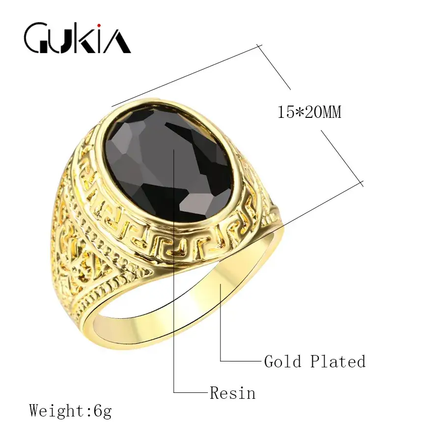 18K Gold Ring with Black Resin Set for Men