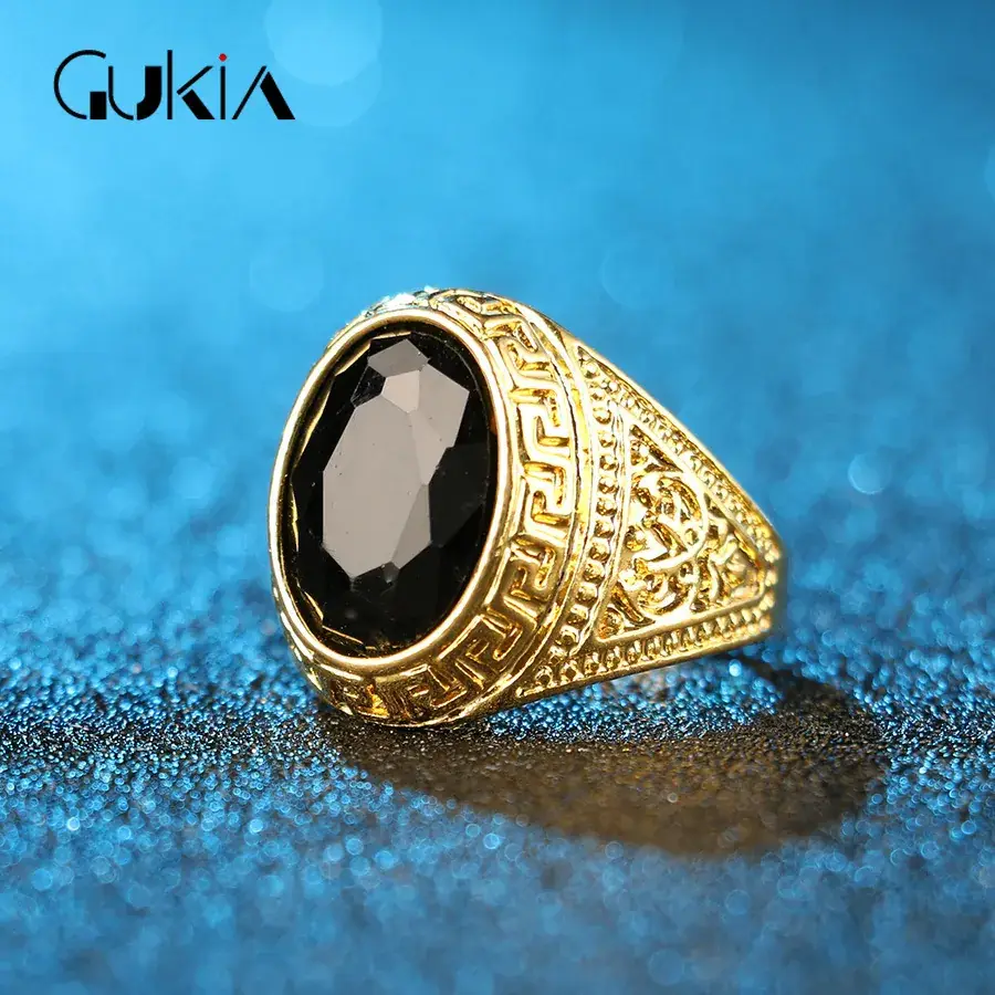 18K Gold Ring with Black Resin Set for Men