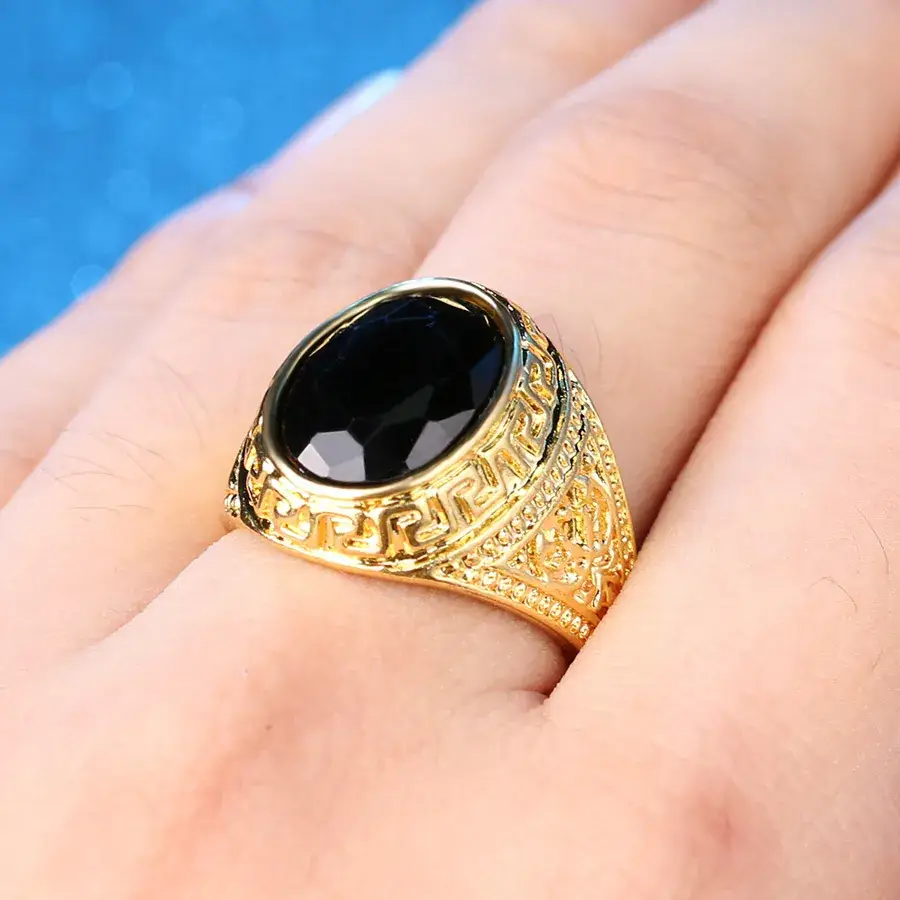 18K Gold Ring with Black Resin Set for Men