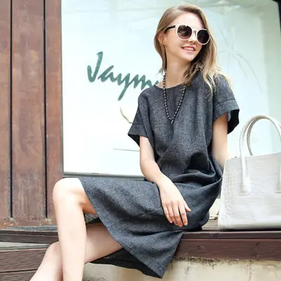 European American Linen Slim Fit Dress Plus Size