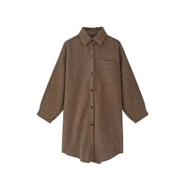 Women's Grey Corduroy Mid-Length Jacket with Fleece Hood - Image 4