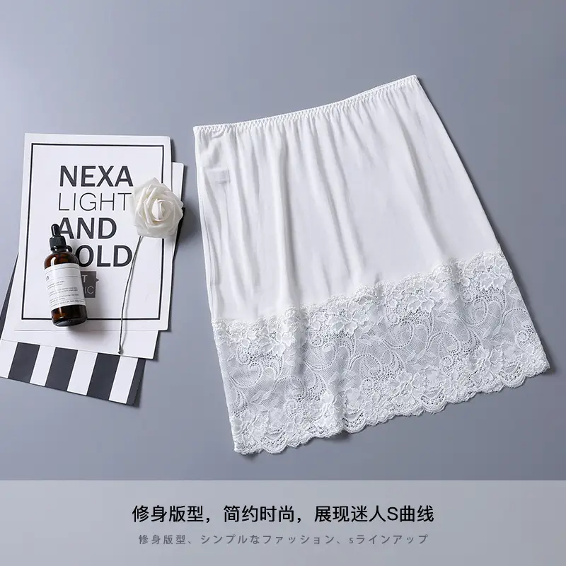 White Silk Lace Base Skirt with Anti-Running Design - Image 5