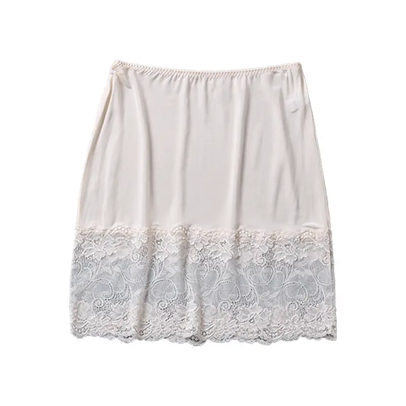 White Silk Lace Base Skirt with Anti-Running Design - Image 8